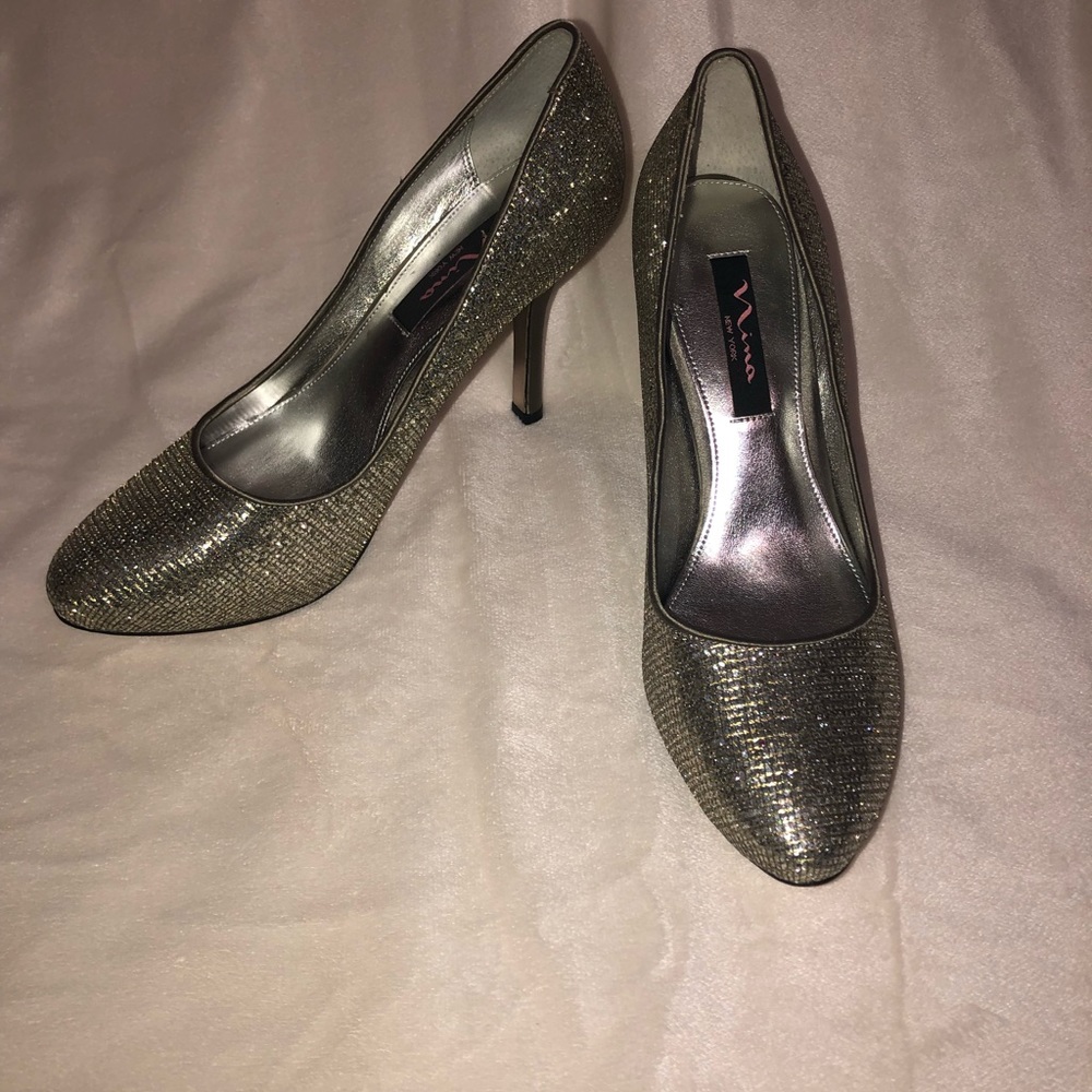 Sparkly silver closed heels